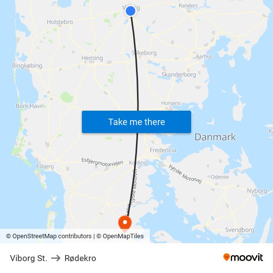 Viborg St. to Rødekro map