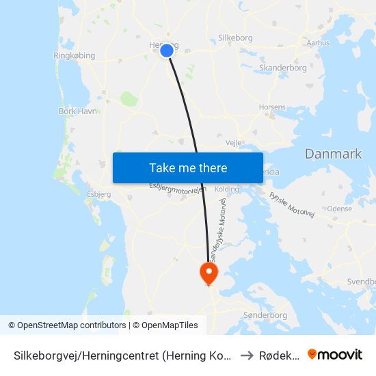 Silkeborgvej/Herningcentret (Herning Kom) to Rødekro map