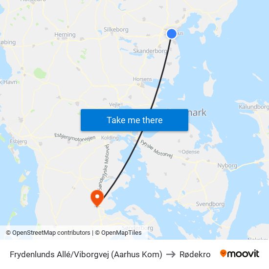 Frydenlunds Allé/Viborgvej (Aarhus Kom) to Rødekro map