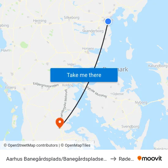 Aarhus Banegårdsplads/Banegårdspladsen (Flybus) to Rødekro map