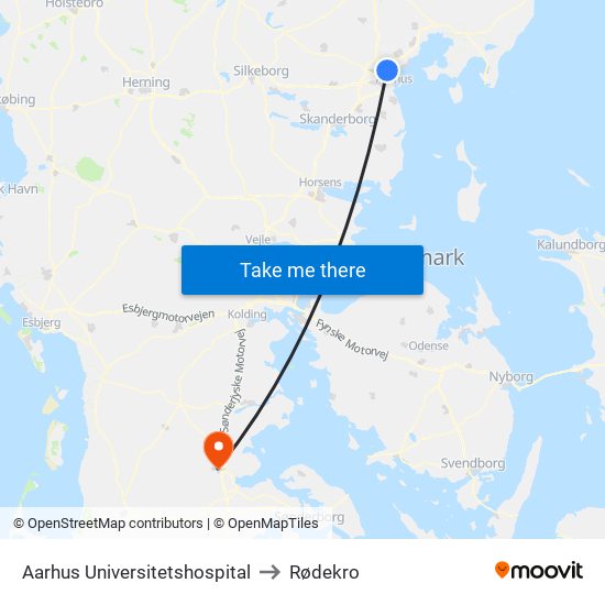 Aarhus Universitetshospital to Rødekro map