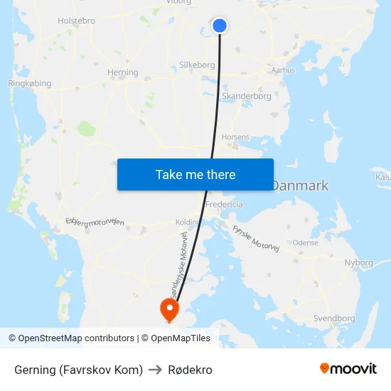 Gerning (Favrskov Kom) to Rødekro map