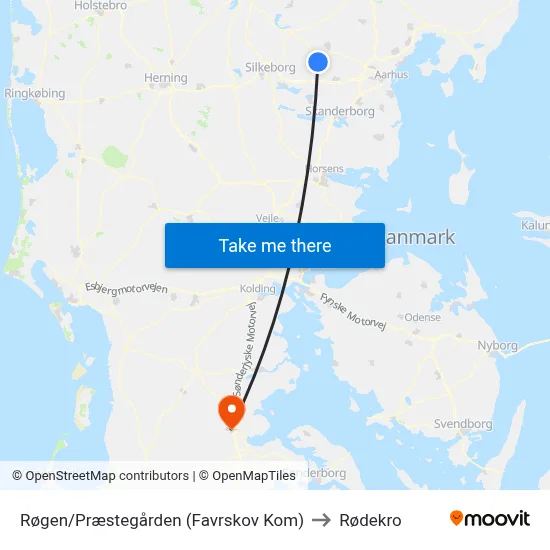 Røgen/Præstegården (Favrskov Kom) to Rødekro map