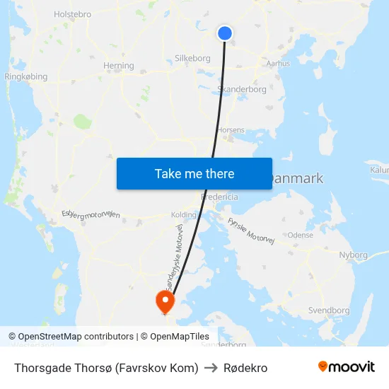 Thorsgade Thorsø (Favrskov Kom) to Rødekro map