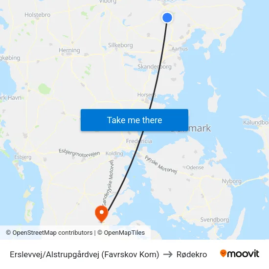 Erslevvej/Alstrupgårdvej (Favrskov Kom) to Rødekro map