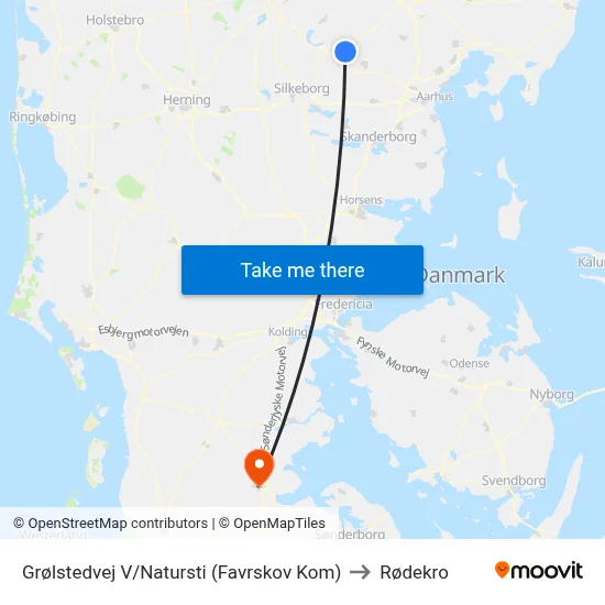 Grølstedvej V/Natursti (Favrskov Kom) to Rødekro map