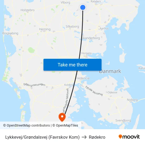 Lykkevej/Grøndalsvej (Favrskov Kom) to Rødekro map