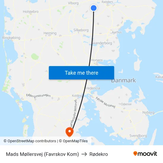Mads Møllersvej (Favrskov Kom) to Rødekro map