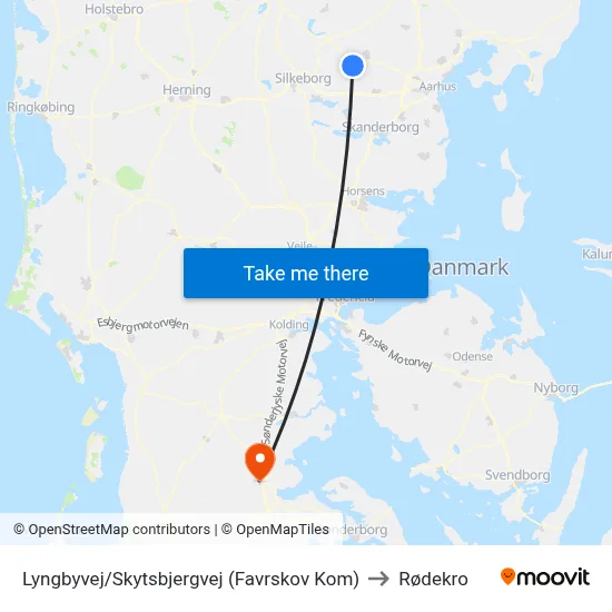 Lyngbyvej/Skytsbjergvej (Favrskov Kom) to Rødekro map
