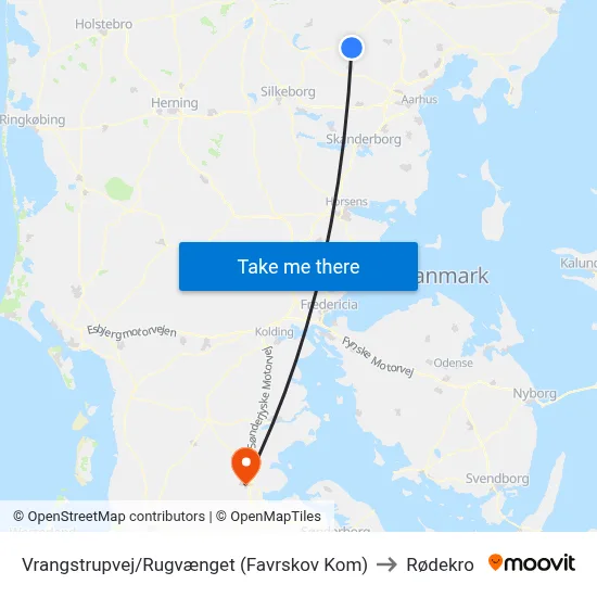 Vrangstrupvej/Rugvænget (Favrskov Kom) to Rødekro map