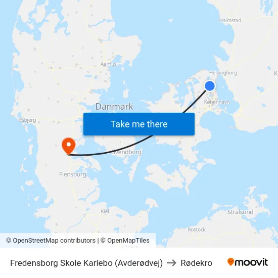 Fredensborg Skole Karlebo (Avderødvej) to Rødekro map