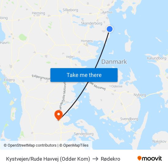 Kystvejen/Rude Havvej (Odder Kom) to Rødekro map