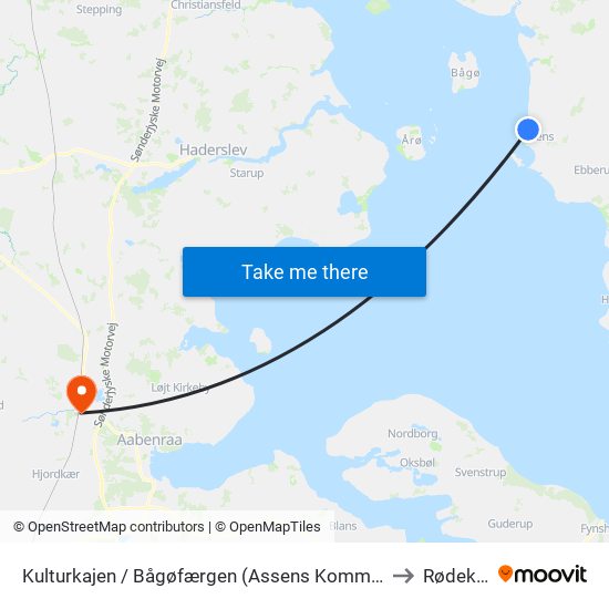Kulturkajen / Bågøfærgen (Assens Kommune) to Rødekro map