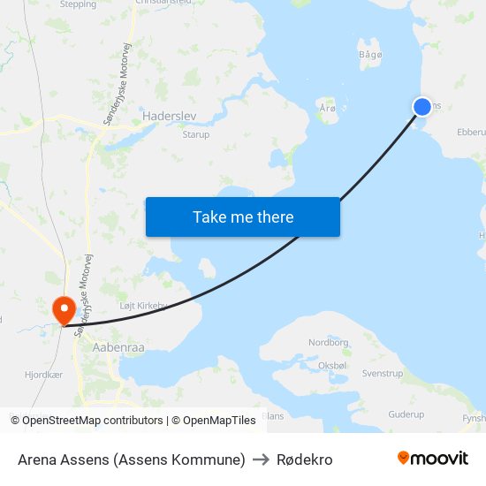 Arena Assens (Assens Kommune) to Rødekro map