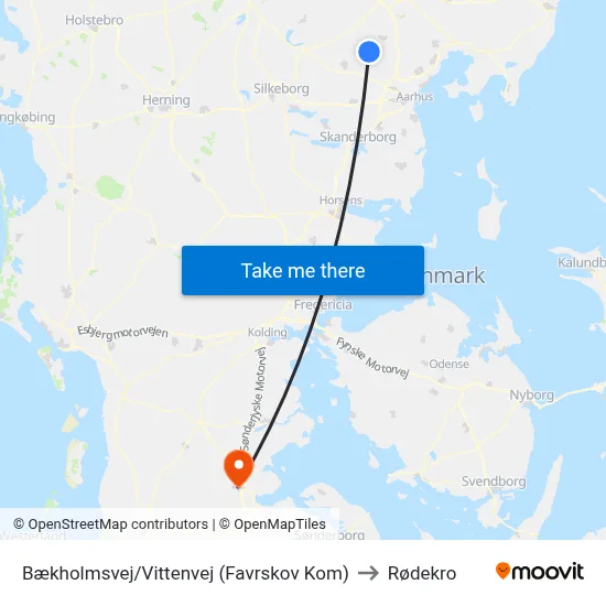 Bækholmsvej/Vittenvej (Favrskov Kom) to Rødekro map