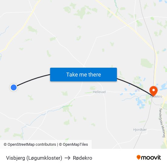 Visbjerg (Løgumkloster) to Rødekro map