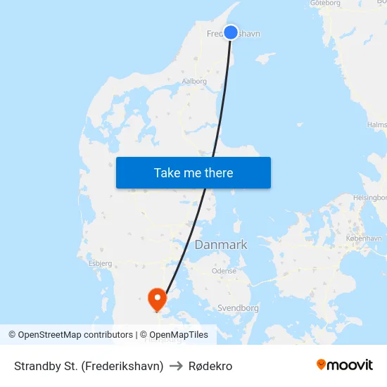 Strandby St. (Frederikshavn) to Rødekro map