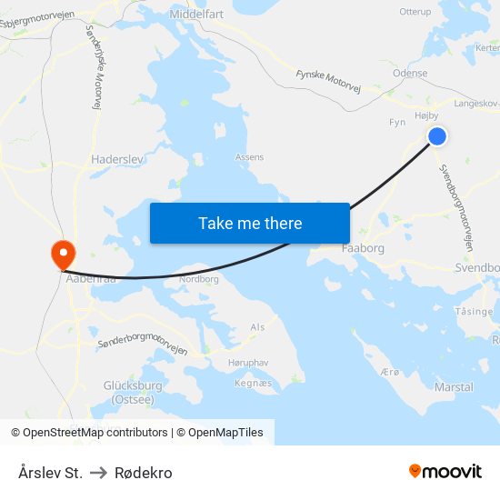 Årslev St. to Rødekro map