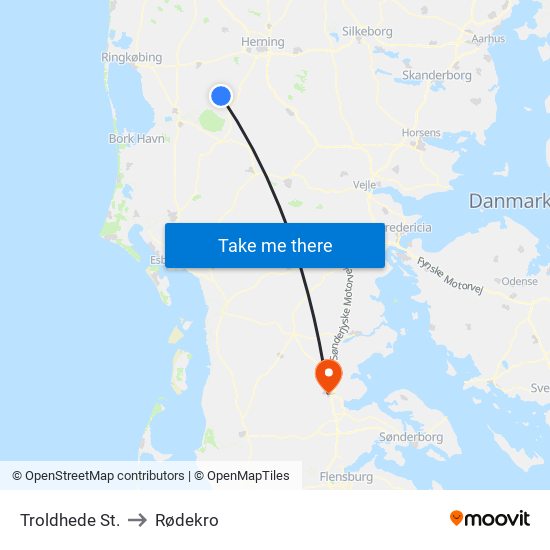 Troldhede St. to Rødekro map