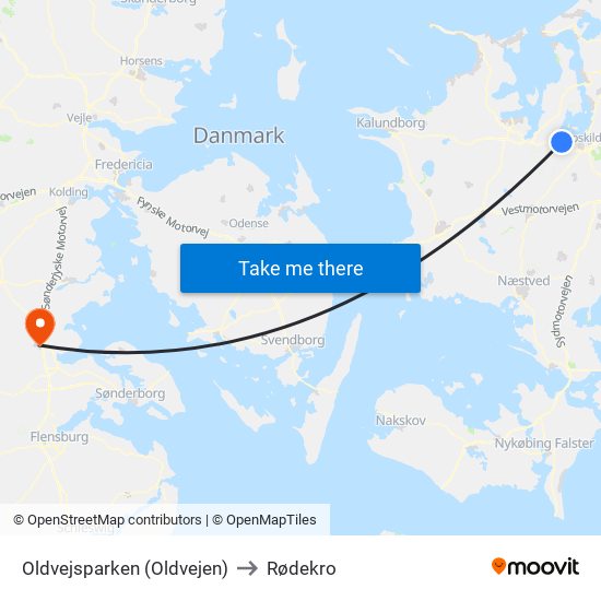 Oldvejsparken (Oldvejen) to Rødekro map