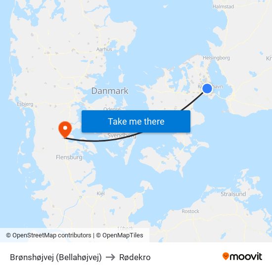 Brønshøjvej (Bellahøjvej) to Rødekro map