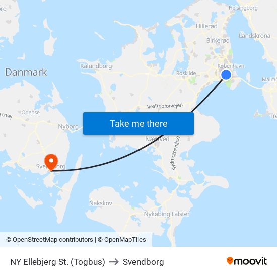 NY Ellebjerg St. (Togbus) to Svendborg map
