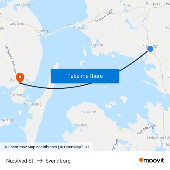 Næstved St. to Svendborg map