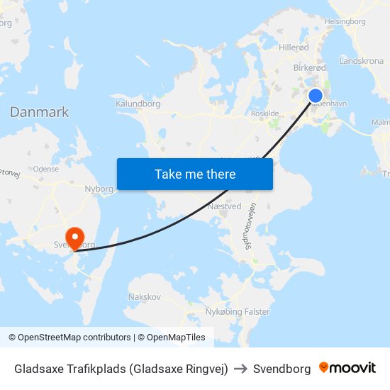 Gladsaxe Trafikplads (Gladsaxe Ringvej) to Svendborg map