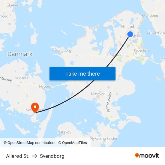 Allerød St. to Svendborg map