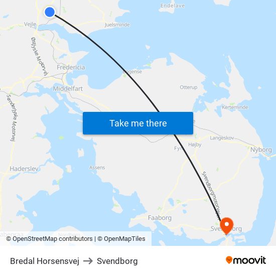 Bredal Horsensvej to Svendborg map