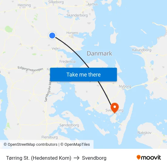 Tørring St. (Hedensted Kom) to Svendborg map