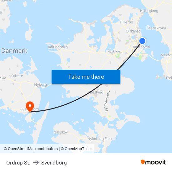 Ordrup St. to Svendborg map