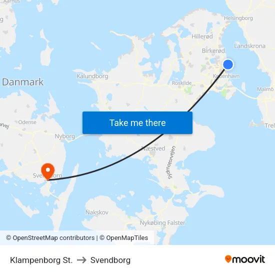Klampenborg St. to Svendborg map