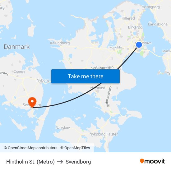 Flintholm St. (Metro) to Svendborg map