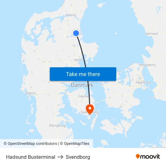 Hadsund Busterminal to Svendborg map
