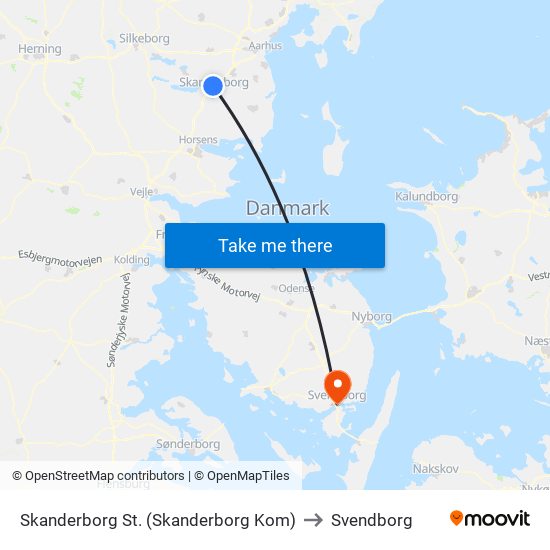 Skanderborg St. (Skanderborg Kom) to Svendborg map