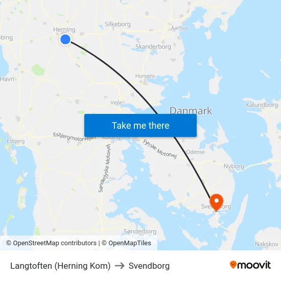 Langtoften (Herning Kom) to Svendborg map