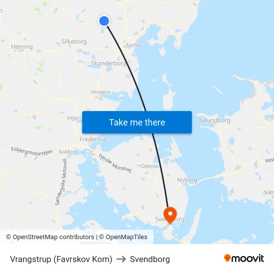 Vrangstrup (Favrskov Kom) to Svendborg map