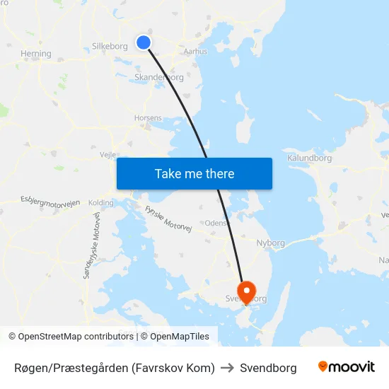 Røgen/Præstegården (Favrskov Kom) to Svendborg map