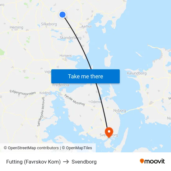 Futting (Favrskov Kom) to Svendborg map
