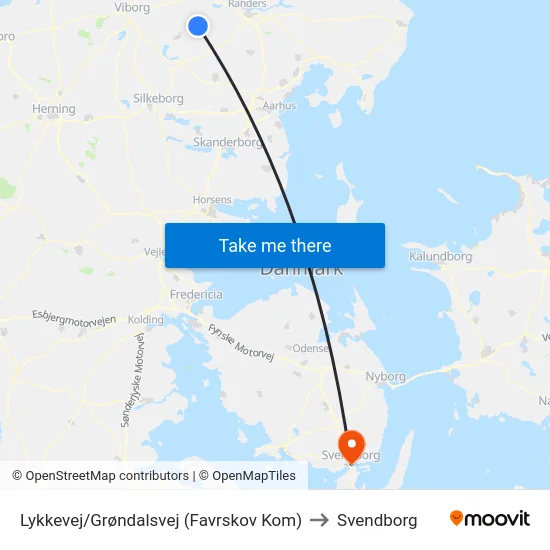 Lykkevej/Grøndalsvej (Favrskov Kom) to Svendborg map