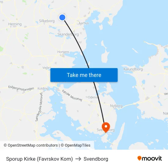 Sporup Kirke (Favrskov Kom) to Svendborg map