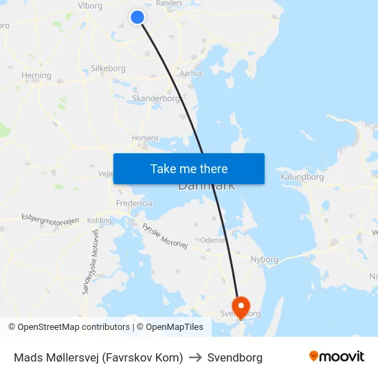 Mads Møllersvej (Favrskov Kom) to Svendborg map