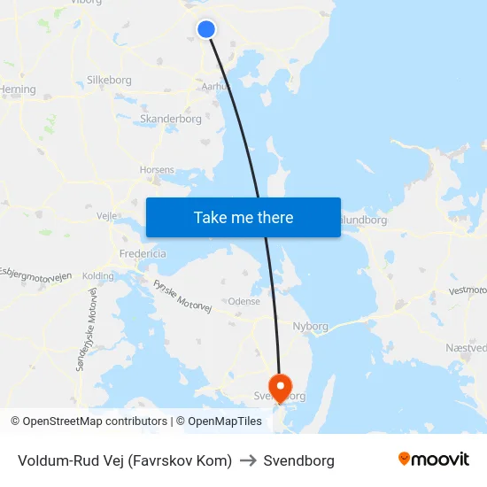 Voldum-Rud Vej (Favrskov Kom) to Svendborg map