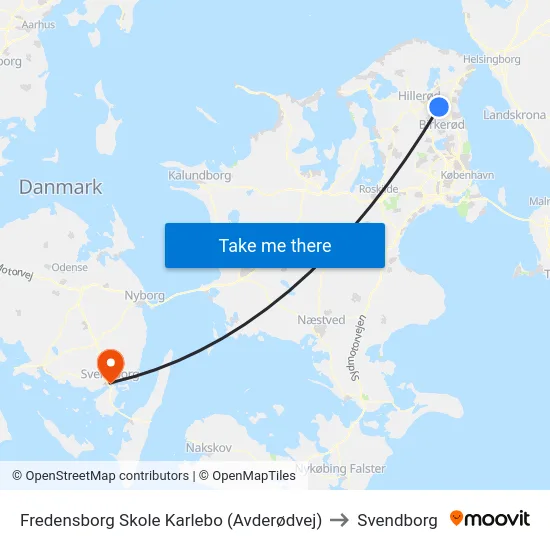 Fredensborg Skole Karlebo (Avderødvej) to Svendborg map