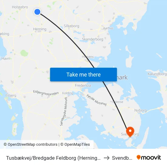 Tusbækvej/Bredgade Feldborg (Herning Kom) to Svendborg map