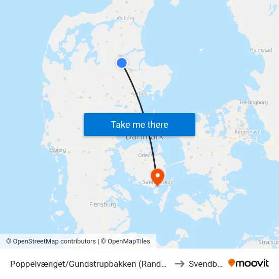 Poppelvænget/Gundstrupbakken (Randers Kom) to Svendborg map