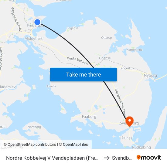 Nordre Kobbelvej V Vendepladsen (Fredericia) to Svendborg map