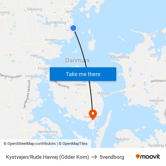 Kystvejen/Rude Havvej (Odder Kom) to Svendborg map