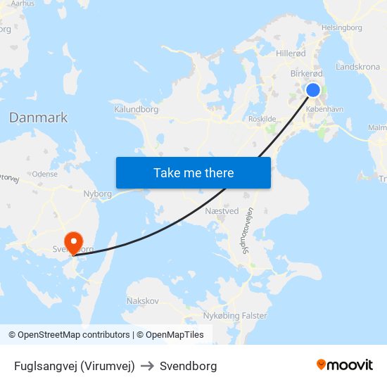 Fuglsangvej (Virumvej) to Svendborg map